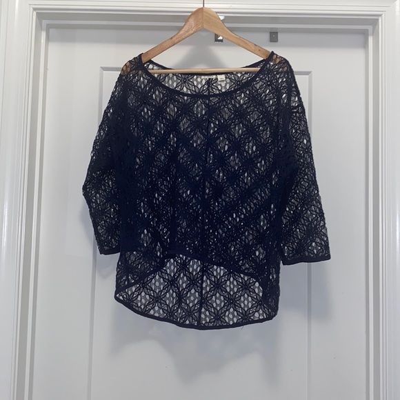 Cato Tops - Navy Blue Crochet Top